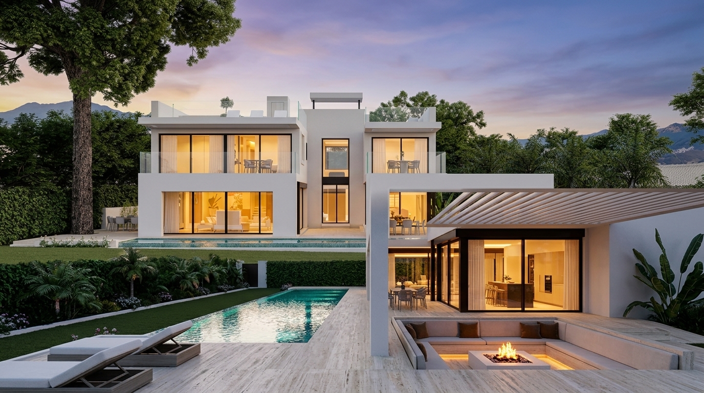 Luxury beachside villa in Los Monteros Marbella with private pool and outdoor lounge
