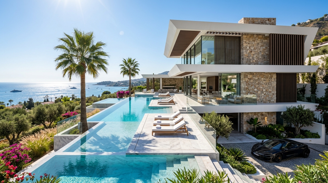Contemporary luxury villa in Marbella hills overlooking the Mediterranean